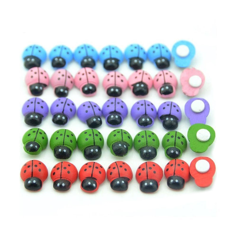 100x Mixed Ladybird Mini Self Adhesive Wooden Ladybugs Craft Card Wood Top hot.