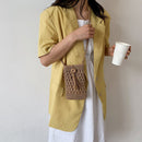 Women Travel Straw Woven Mini Shoulder Crossbody Phone Bag (Light Brown)