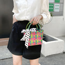 Handmade Woven Plaid Basket Tote Women Silk Scarf Small Handbag (Green)