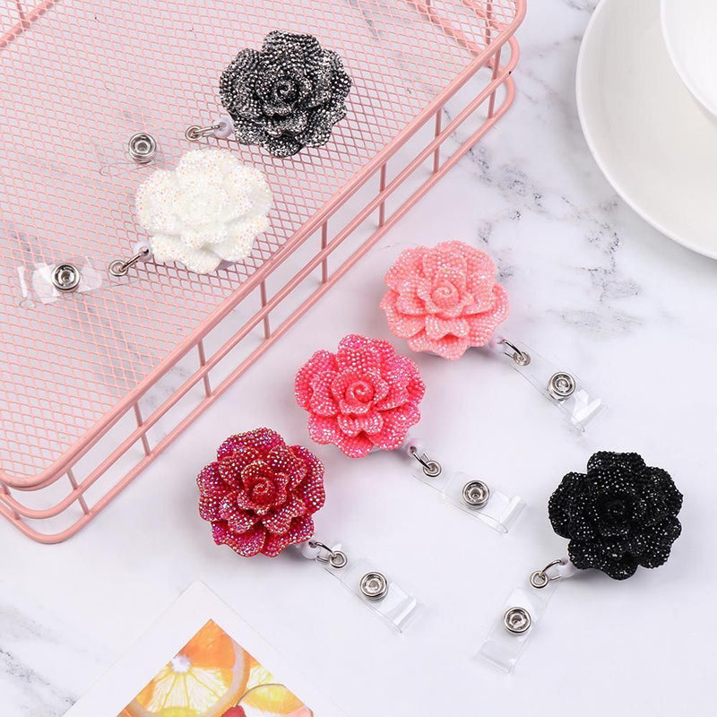 Stationery Lanyards Key Ring Badges Holder Rose Shape Badge Reel For 2PCS