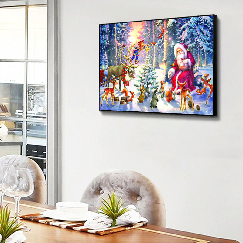 Santa Claus with Animal Oil Paint By Numbers Drawing DIY Home Decoration Gifts