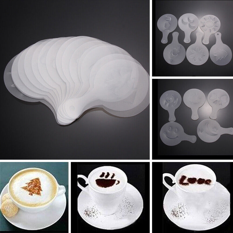 16 Coffee Machine Barista Stencils Template Strew Flowers Pad Duster Spray