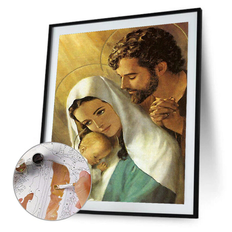 DIY Paint By Number Kit Frameless Family of Jesus Handpainted Canvas Art Deco