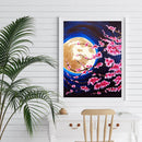 Peach Blossom Under Moon 5D Full Round Rhinestone Picture Home Decor 12x16 inch