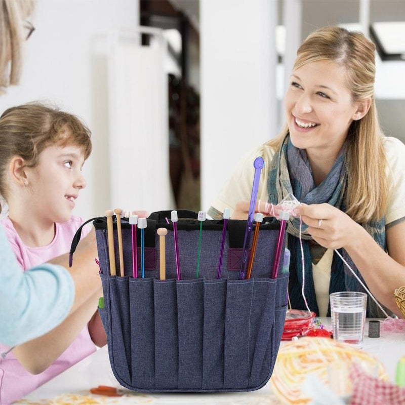 Knitting Bag Yarn Wool Crochet Storage Sewing Needle DIY Organizer (Blue)