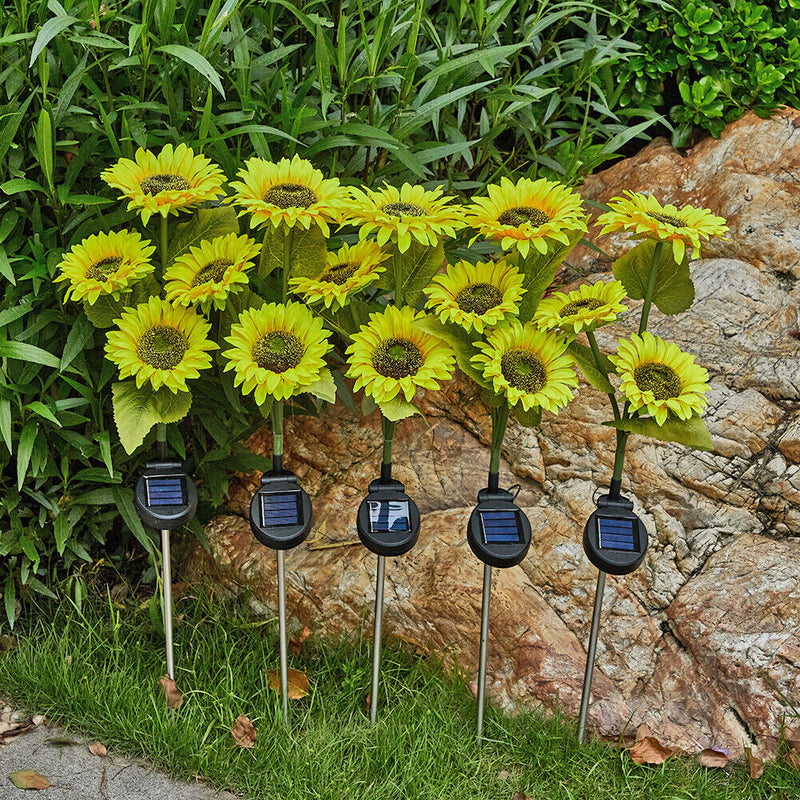LED Solar Sunflower Shape Light Ground Plug-in Iron Lamp Path Decor (B) Newly