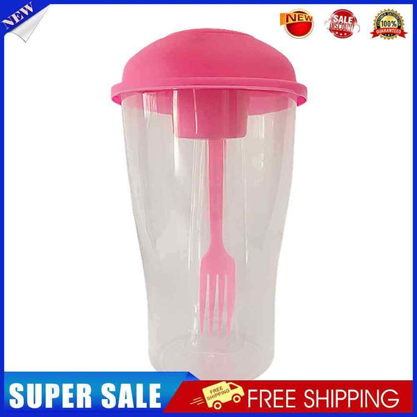 Portable Cup with Fork - Low-cal Food Container for Cereal Oatmeal (Pink)