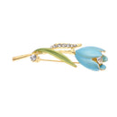 Tulip Flower Brooch Pin Crystal Rhinestone Women Costume Jewelry(Light Blue