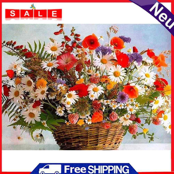 Painting By Numbers Kit DIY Basket Flower Hand Painted Canvas Oil Art Picture