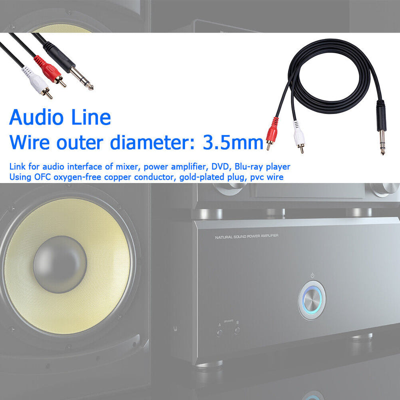 1.5m 1/4 Stereo Male to 2 RCA Male Dual RCA to 6.35mm TRS Audio Adapter Cable