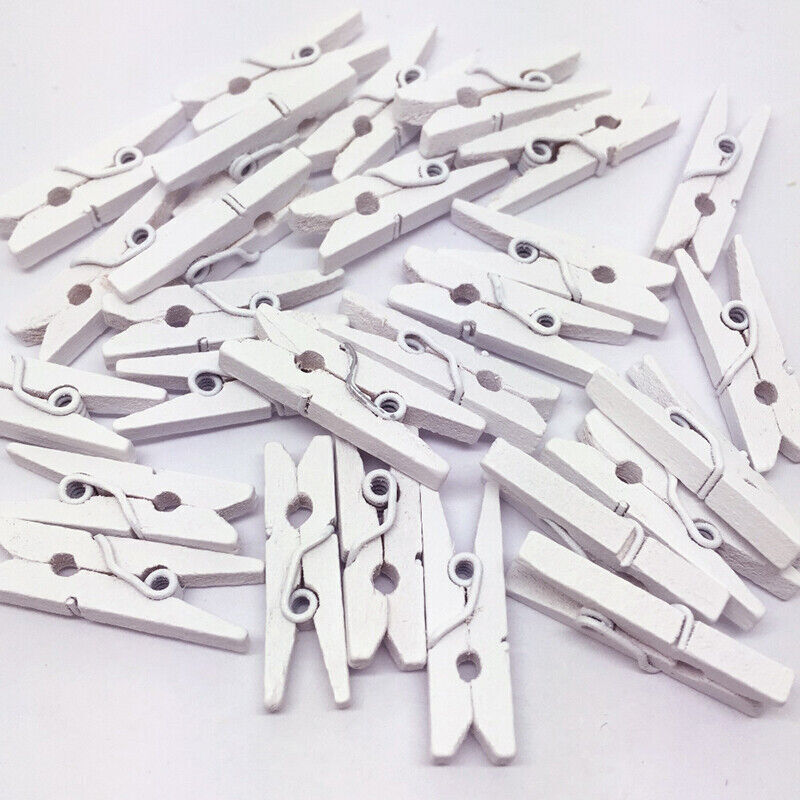50X Mini White Wooden DIY Handmake Photo Paper Peg Clips Scrapbooking Z3N3