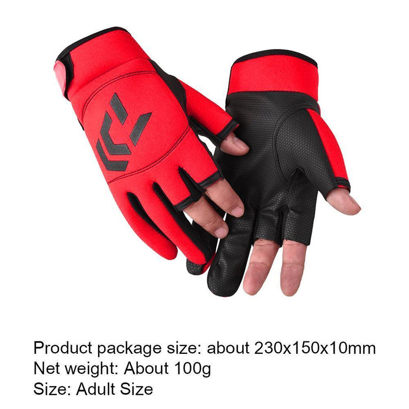 3 Finger Cut Unisex Arrow Fishing Gloves Non-Slip Angling Gloves (Red)