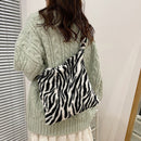 Women Plush Leopard Shoulder Bag Female Winter Warm Travel Fabric Shopping Bags