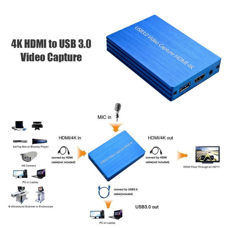 DSLR Camcorder 4K HD HDMI-compatible USB 3.0 Loop-out Video Capture Card
