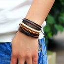 Unisex European Fashion Beads Wooden Bead Knit DIY Alloy Bracelet (2)