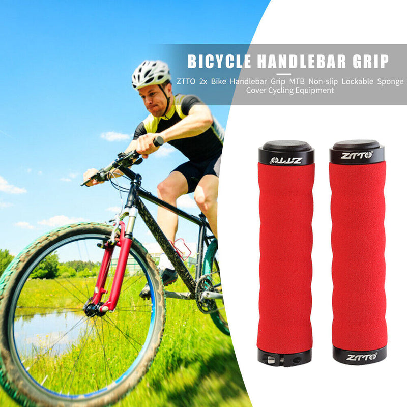 ZTTO 2pcs Bicycle Handlebar Grip MTB Non-slip Lockable Sponge Covers (Red)