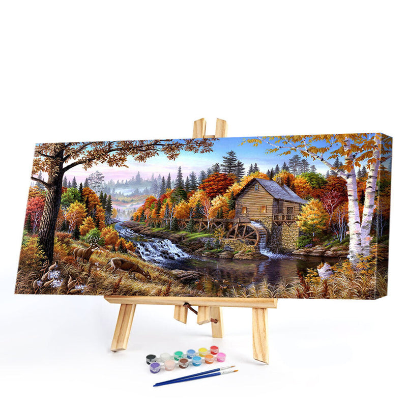 Woods Oil Paint By Numbers Kits Canvas Picture Wall Art DIY Craft Decor Hat