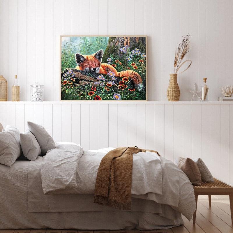 Oil Paint by Numbers Cute Fox Canvas Artwork Living Room Picture Home Decoration
