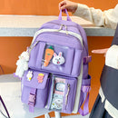 4pcs Canvas Backpack Set for Teenage Girls School Book Bags Travel Rucksack Bag