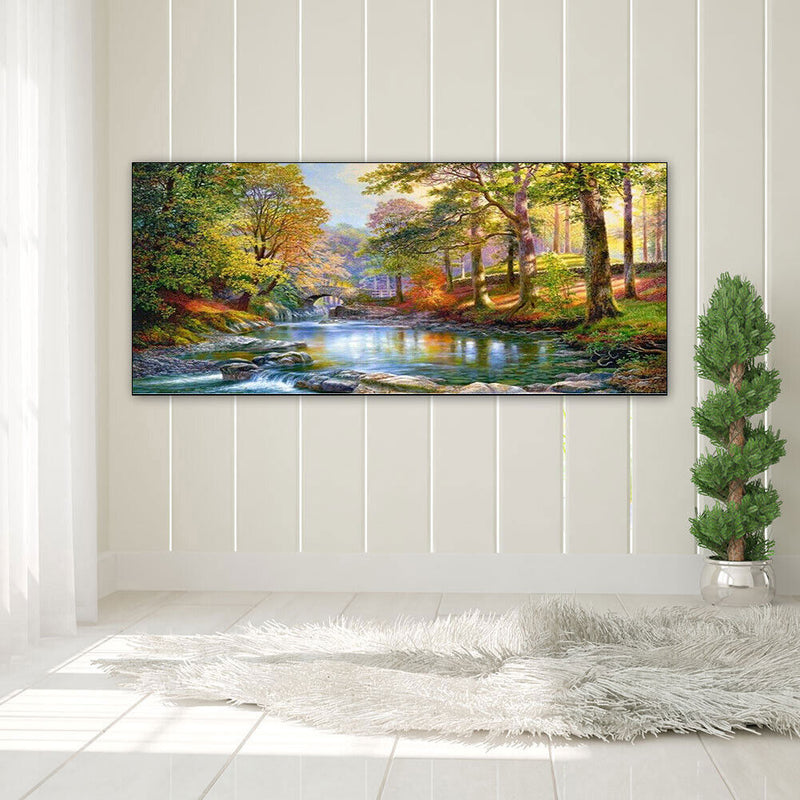 River in Forest Oil Paint By Numbers DIY Handpainted on Canvas Wall Art Pictu