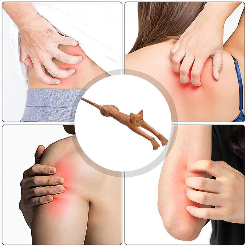 Wood Cat Relieves Itching on Back Portable Massager Backslap Back Scratcher
