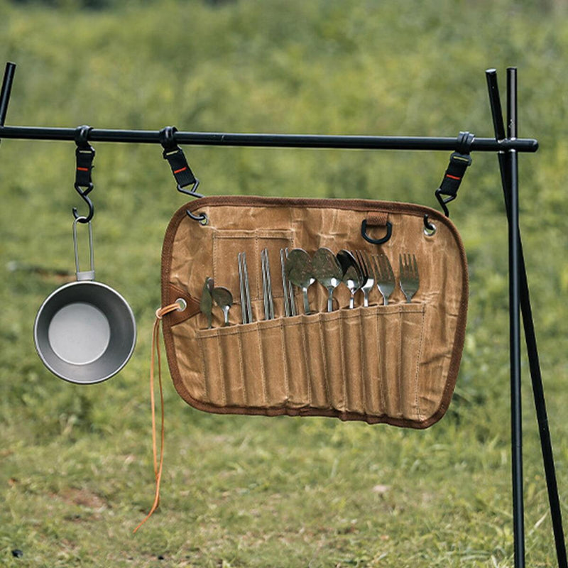 12Pcs Camping Cutlery Set Outdoor Tablewares Storage Bag Spoon Chopsticks Fork`