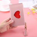 Fashion Women PU Leather Wallet Card Holder Love Tassel Mini Purse (Pink)