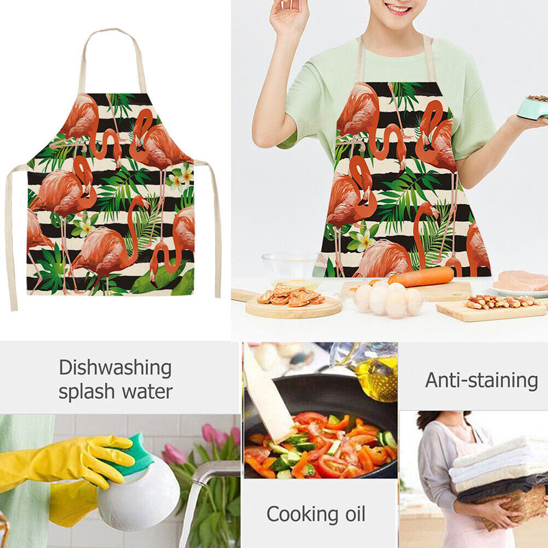 Kitchen Linen Apron Stripe Flamingo Print Home Restaurant Cooking Baking Bi
