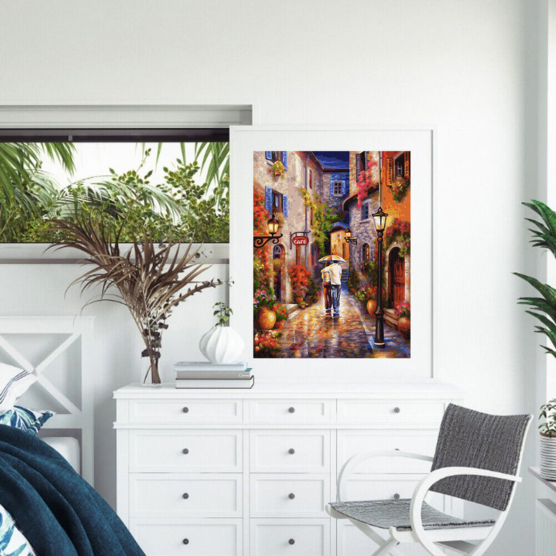Couple in Alley Oil Paint By Numbers Kit DIY Acrylic Painting on Canvas