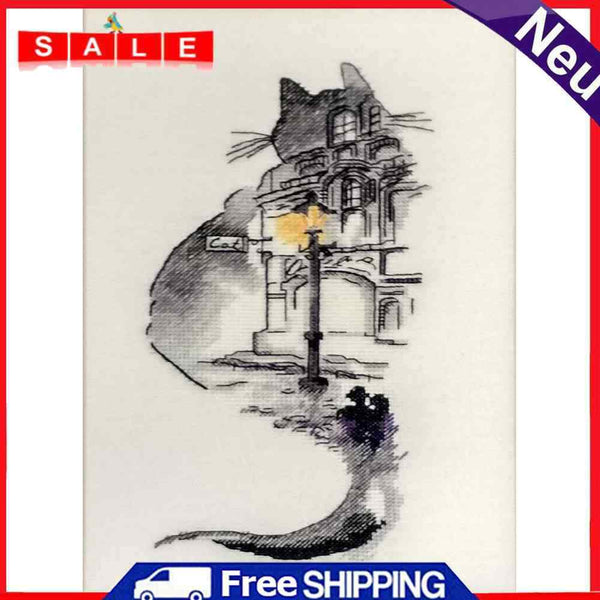 Ink Cat Building DIY Cotton Thread Partial Cross Stitch DIY Handmade Needlework