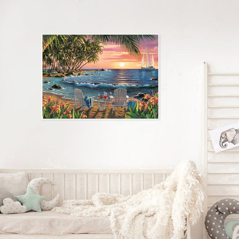 DIY Seaside Beach Oil Paint by Numbers Drawing on Canvas Pictures Home Decor