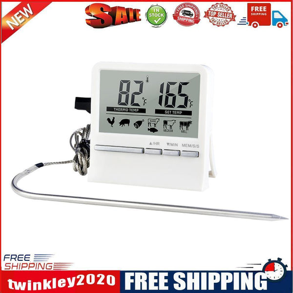 Digital Kitchen Grill Thermometer LCD Display Long Probe Cook Alarm Timer