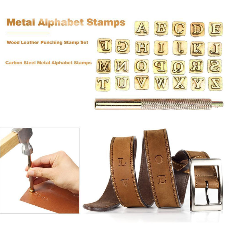 26pcs Wood Leather Punching Stamp Set Carbon Steel Metal Alphabet Stamps Newly