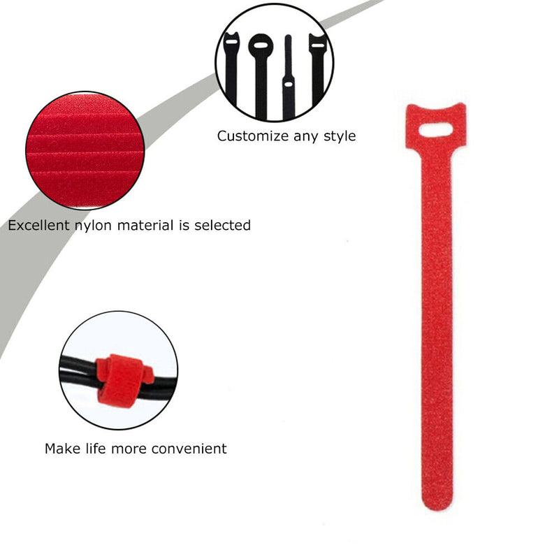 10pcs Durable Self Adhesive Cable Fastener Tape Wire Loops Strap (Red)