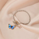 Butterfly Pendant Bracelet Women Simple Metal Buckle Bangles Jewelry (Blue)