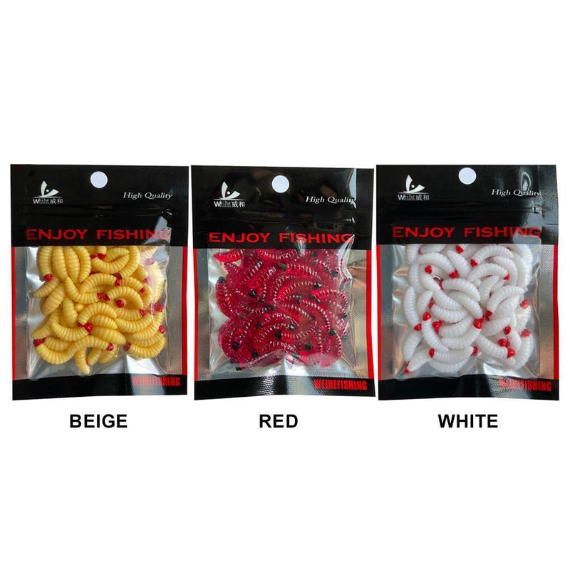 100pcs 2.4cm 0.5g Maggot Bionic Fishing Lures Artificial Soft Bait (Beige)