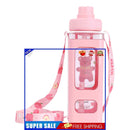 Water Bottle with Straw 700ml Drinking Bottle Square Cute Water Jug (Pink)