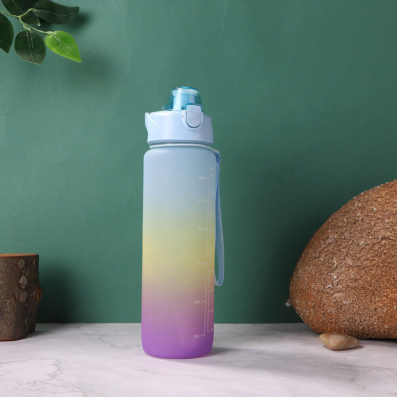 Outdoor Water Bottle with Straw BPA Free Gradient Sport Drinking Cup (Blue)