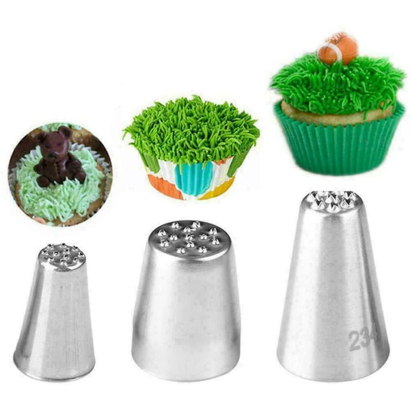 3pcs Grass Baking Decorating Cupcake Cake Icing Piping Tool Pastry Nozzles F6D7