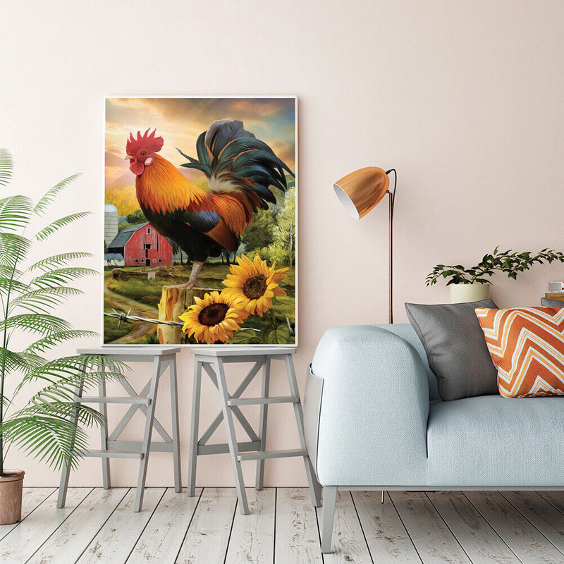 DIY Paint By Number Kit Frameless Rooster Sunflower Handpainted Canvas for