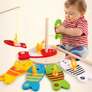 Kids Wooden Fishing Toys Set Column Blocks Educational Puzzle Cartoon Toys