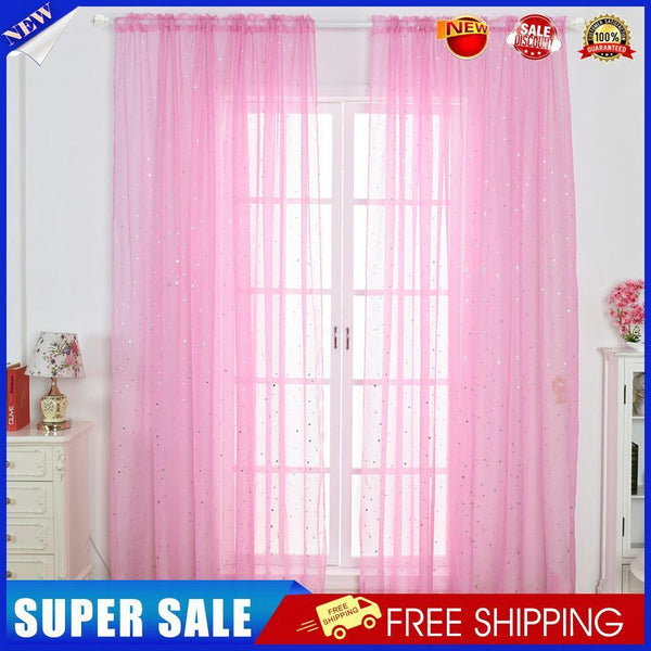 Star Print Tulle Curtains Window Drapes Sheer Purdah for Living Room(Pink)