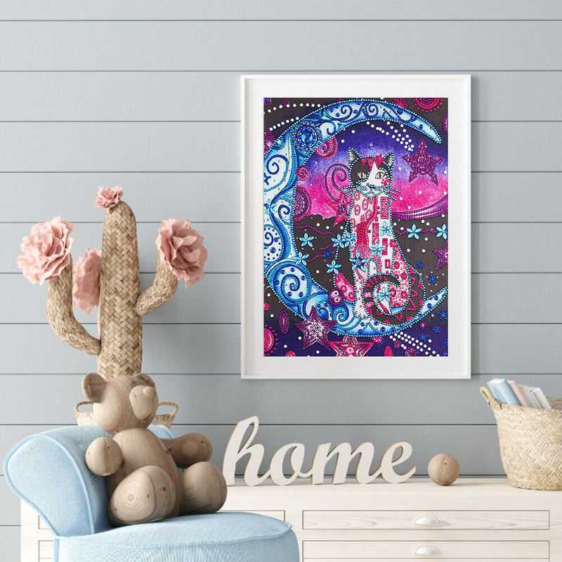 5D DIY Partial Special Shaped Drill Diamond Painting Moon Cat Handmade Art Gift