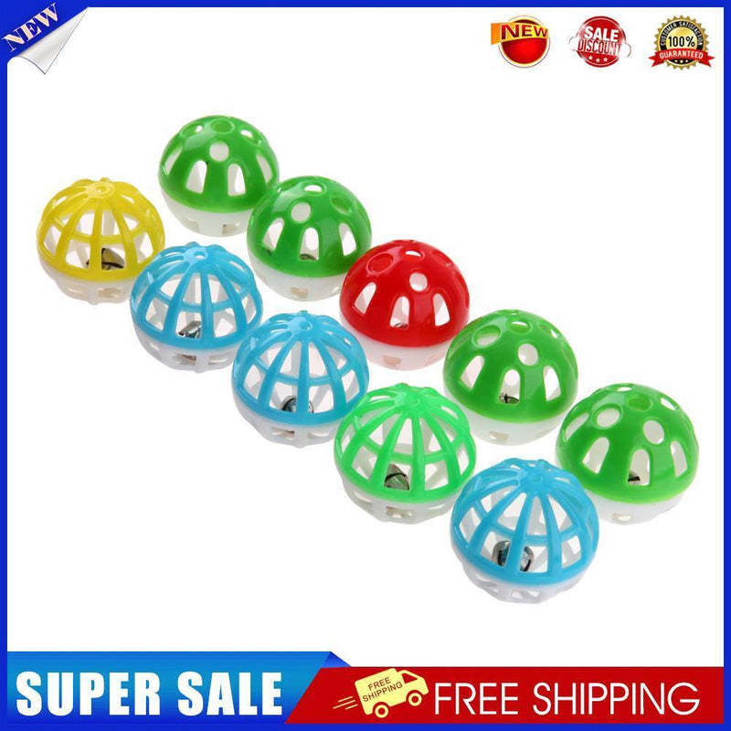 10pcs Plastic Hollow Out Round Pet Cat Colorful Ball Toys With Small Bell