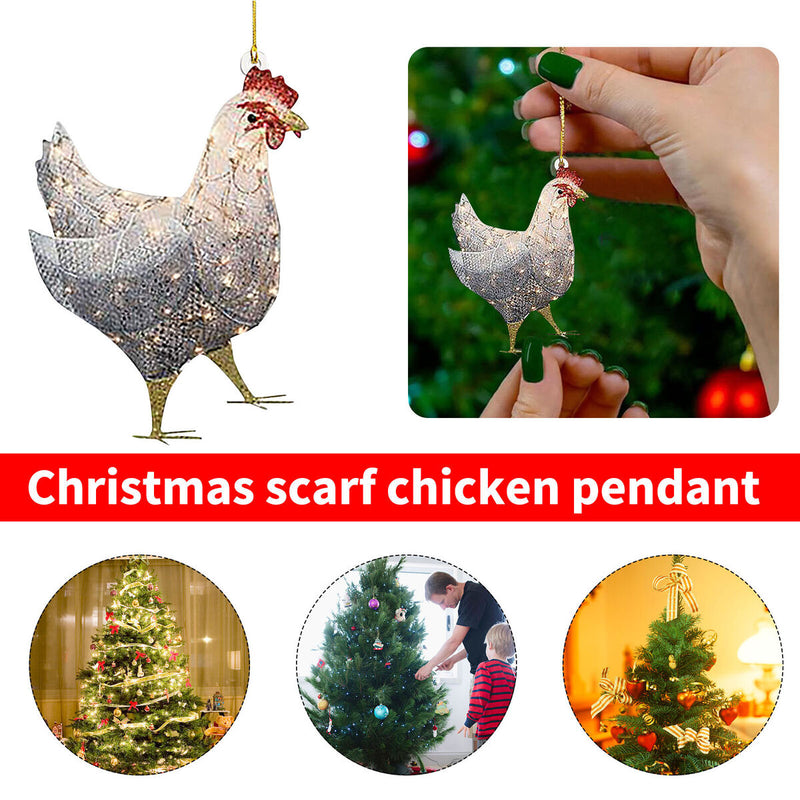 Chicken with Scarf Chicken Family Sign Christmas Tree Hanging Pendant (03) Newly