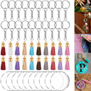 90PCS Clear Discs Set Circle Key Ring Pendant Tassel Acrylic Keychain