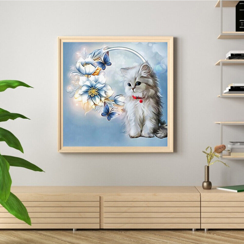 Canvas Paint By Numbers White Cat Oil Hand Painted Drawing Kit Home Decorat