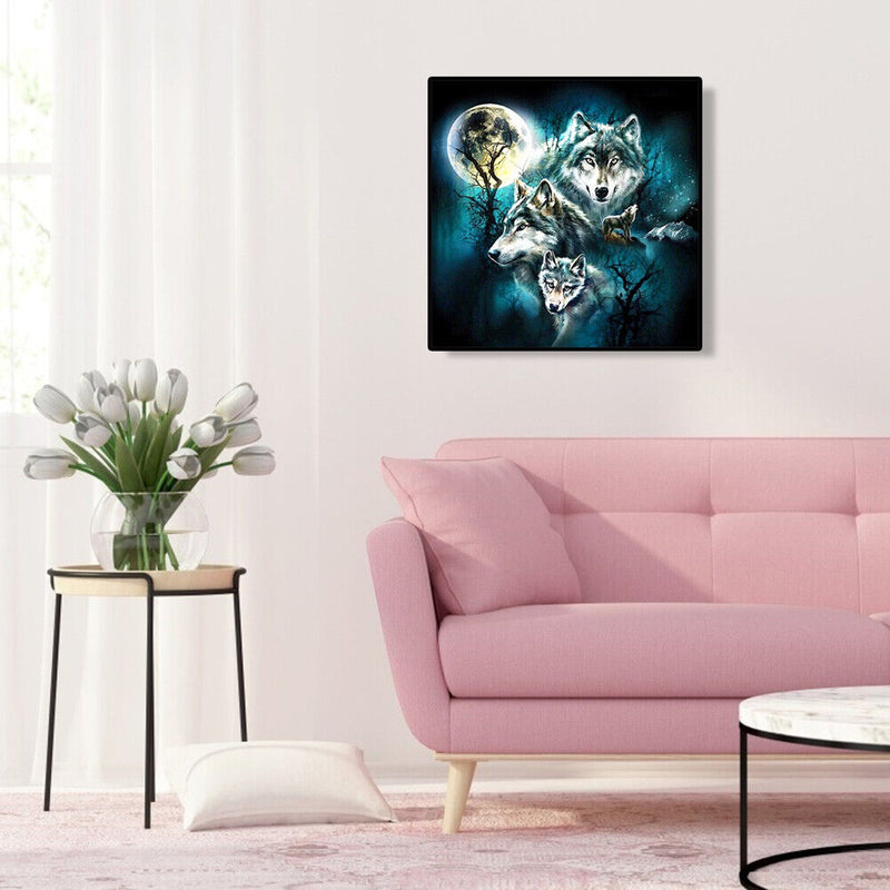 5D DIY Full Drill Diamond Painting Wolves Cross Stitch Needlework Set Home Decor