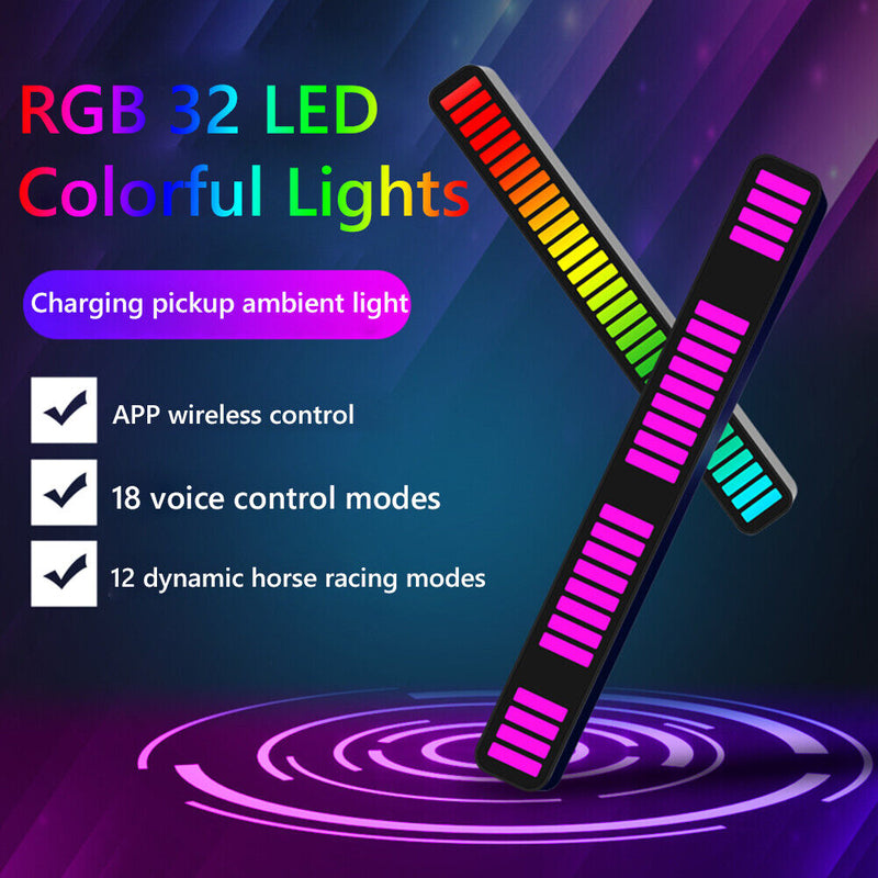 Type-C APP Control RGB 32 LED Voice-Activated Rhythm Light Bar (Jazz Black)