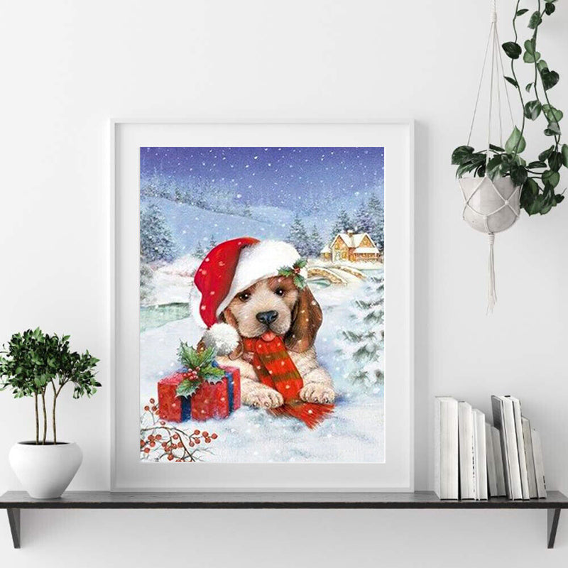 Christmas Puppy Oil Paint By Numbers Kits Canvas Drawing DIY Coloring Pictures